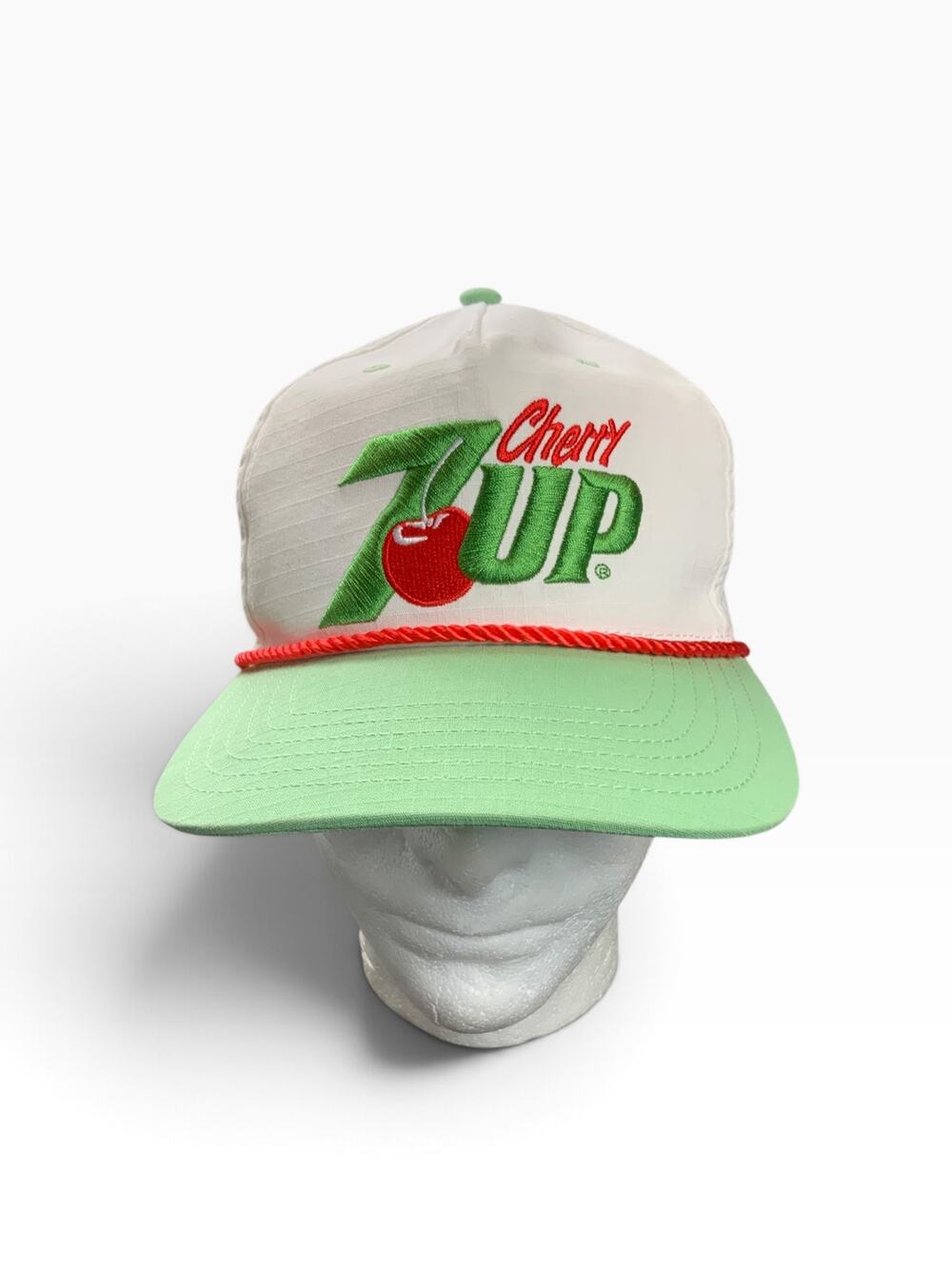 Cherry 7UP Hat White Green Rope Snapback Soda Pop Retro Logo Grandpa Cap OSFM